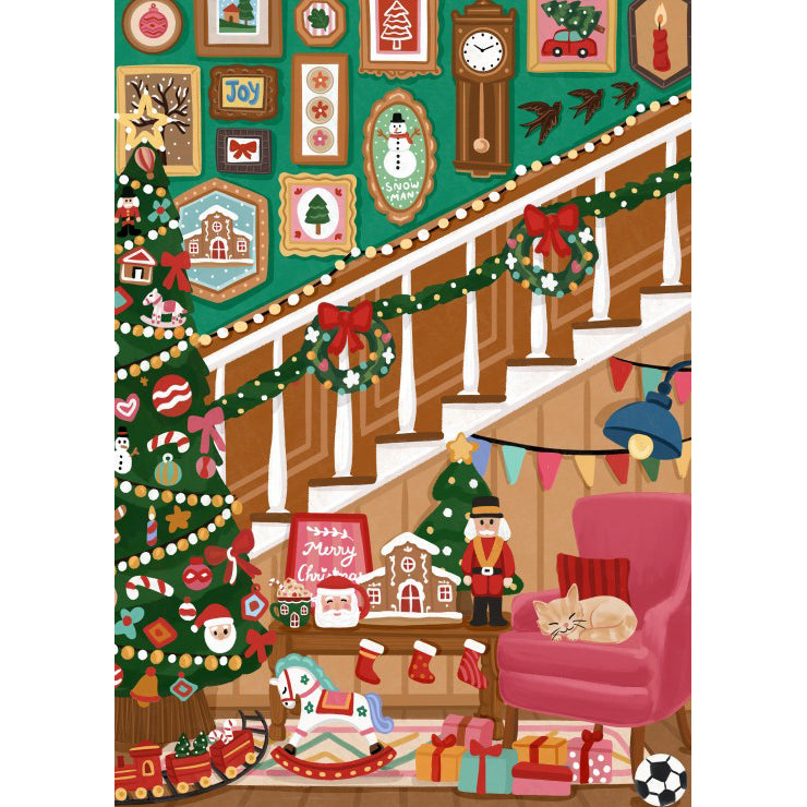 puzzle noel hiver escalier christmas staircase 500 pièces pieces and peace made in france