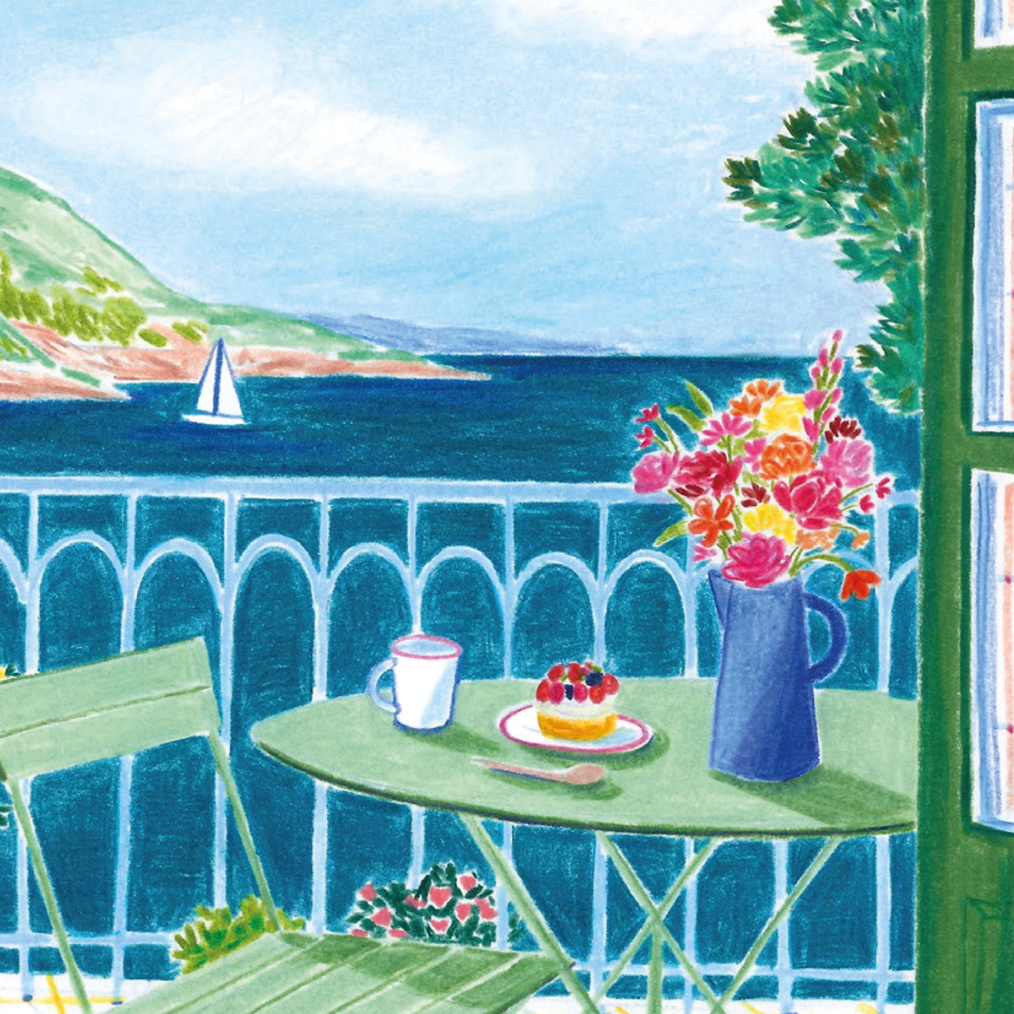 puzzle sophie wb weidler bauchez par la fenetre la mer 500 pieces piece rapportee balcon paysage vacances été fleurs