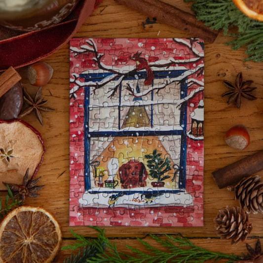 mini puzzle caro from woodland ollie par la fenetre chien hiver