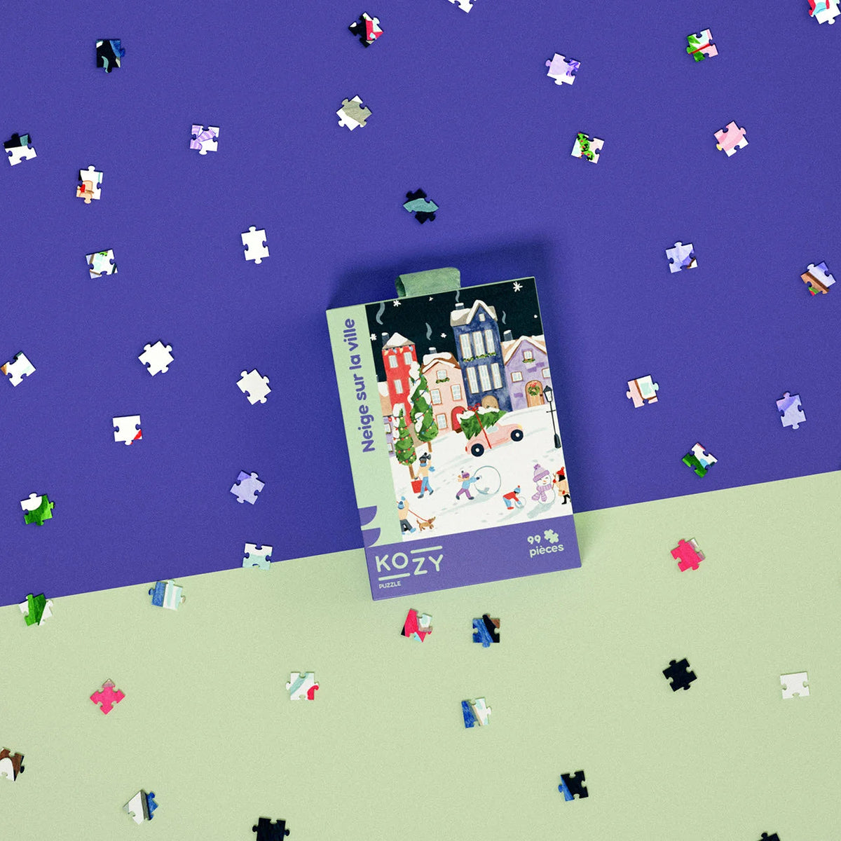 mini puzzle kozy Sabina Fenn neige sur la ville noel