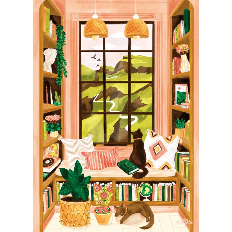 puzzle 500 pièces mumure des collines chat bibliothèque pieces and peace
