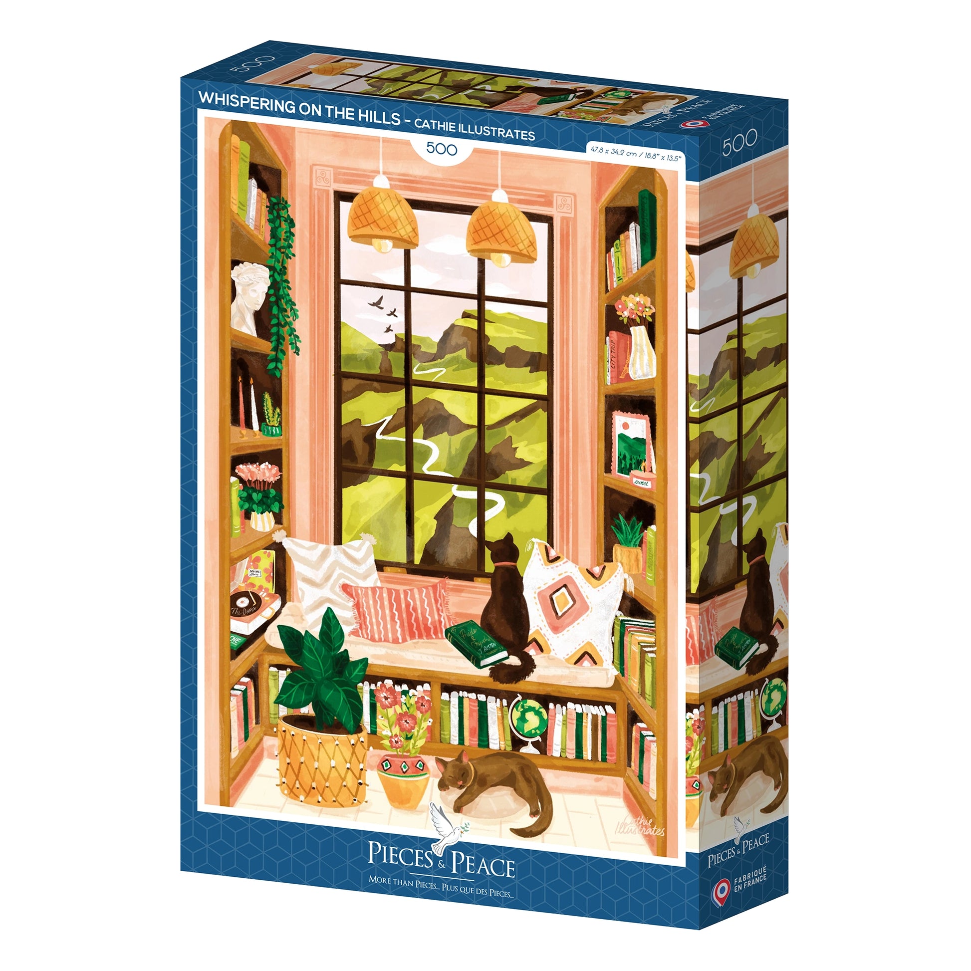 puzzle 500 pièces mumure des collines chat bibliothèque pieces and peace made in france