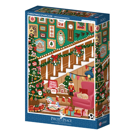 puzzle noel hiver escalier christmas staircase 500 pièces pieces and peace