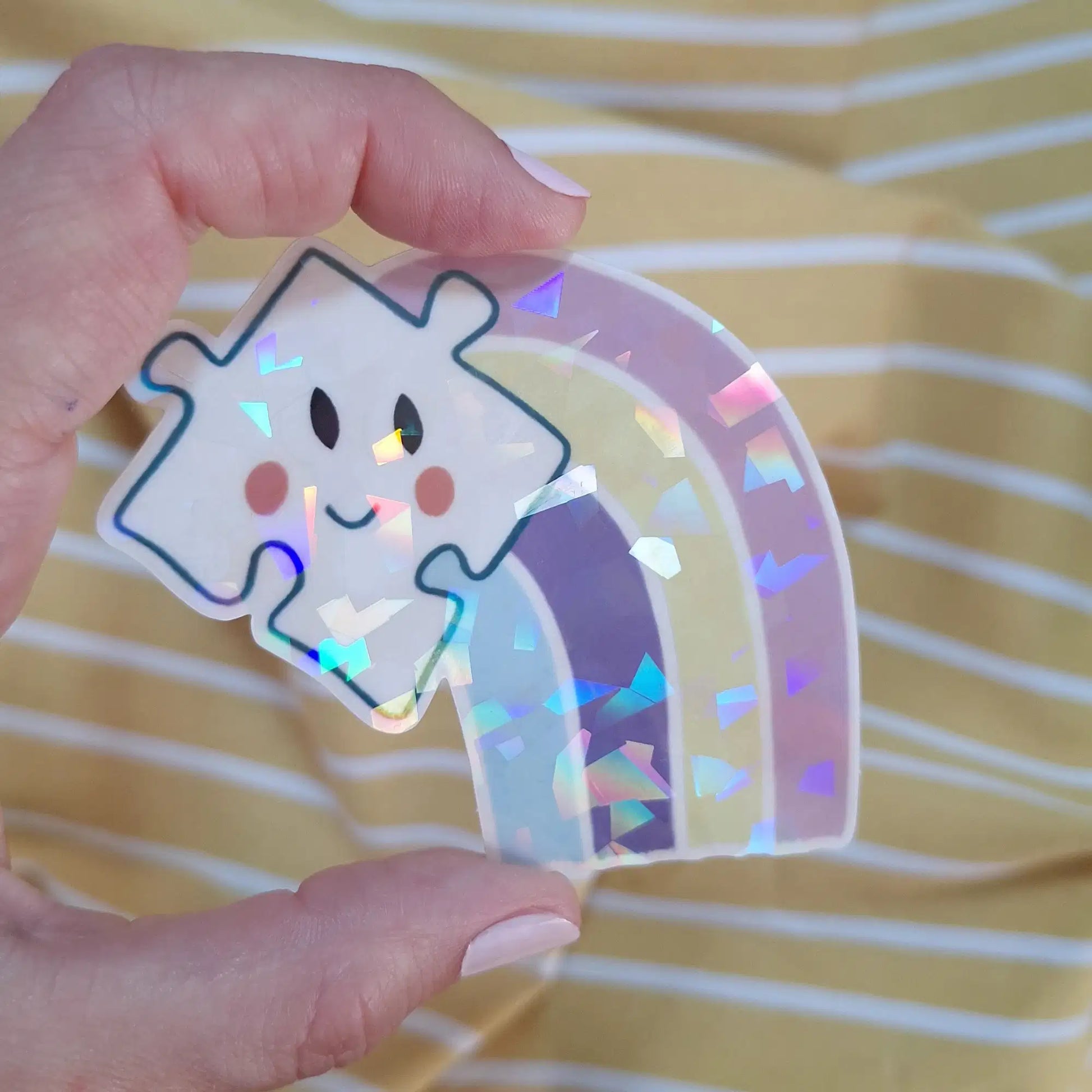 sticker arc en ciel puzzle cracked ice