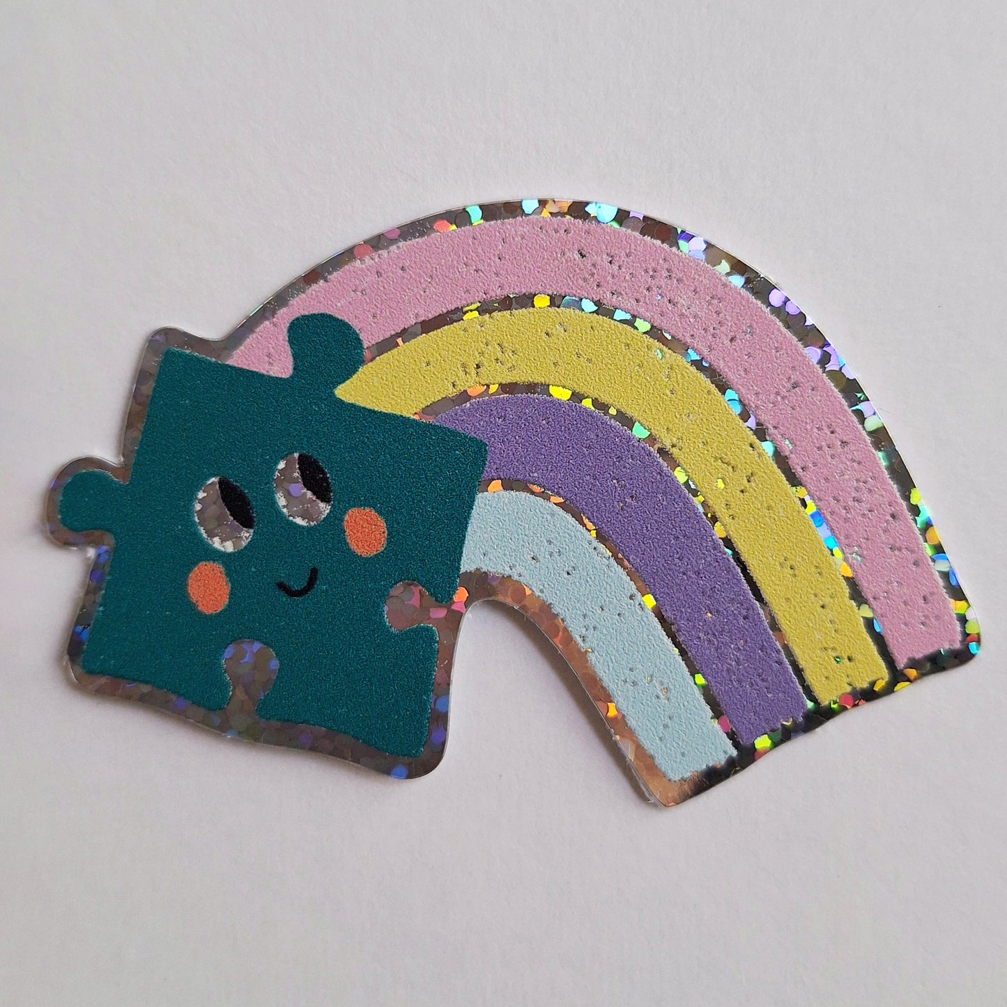 sticker holographique paillette puzzle arc en ciel pièce rapportée