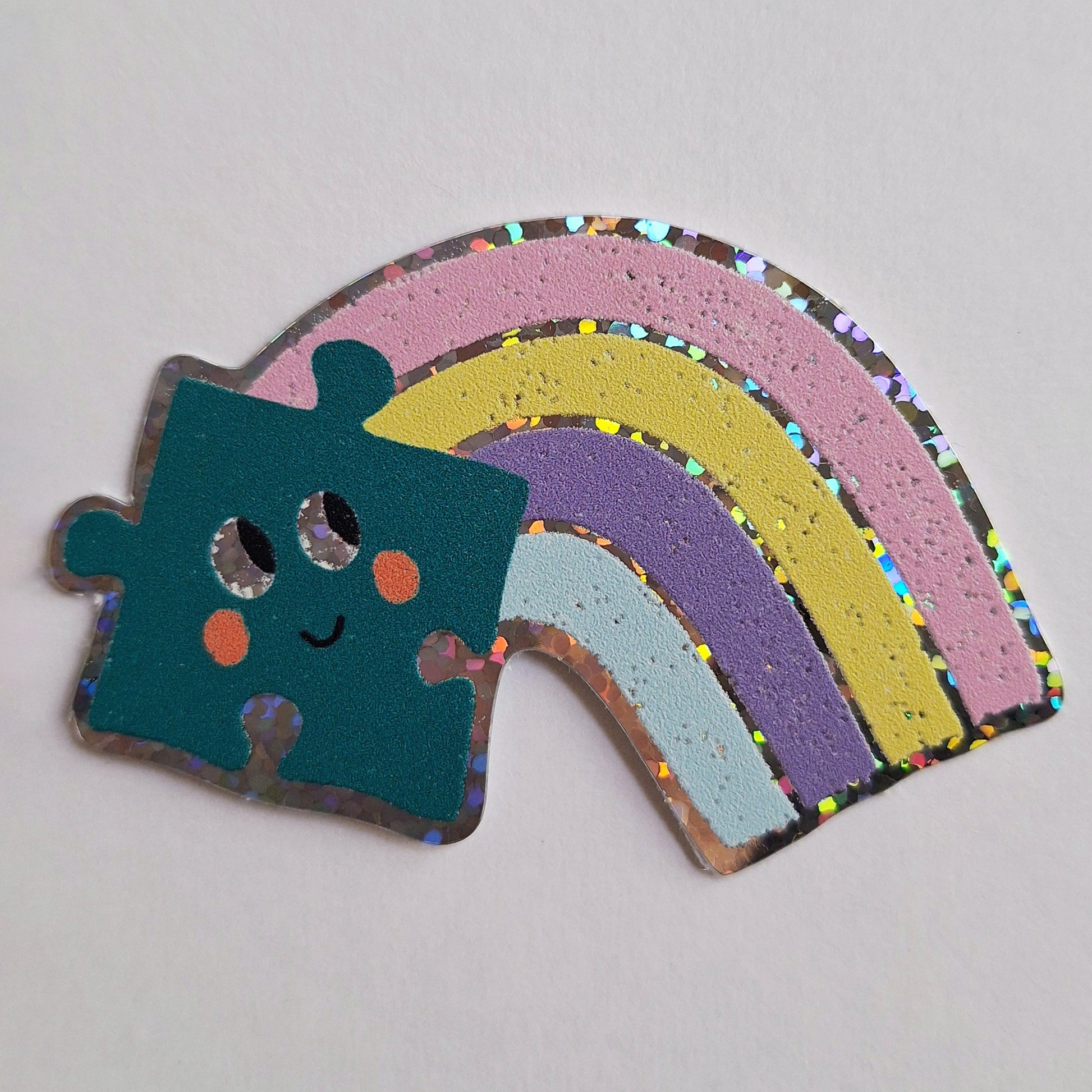 sticker holographique paillette puzzle arc en ciel pièce rapportée